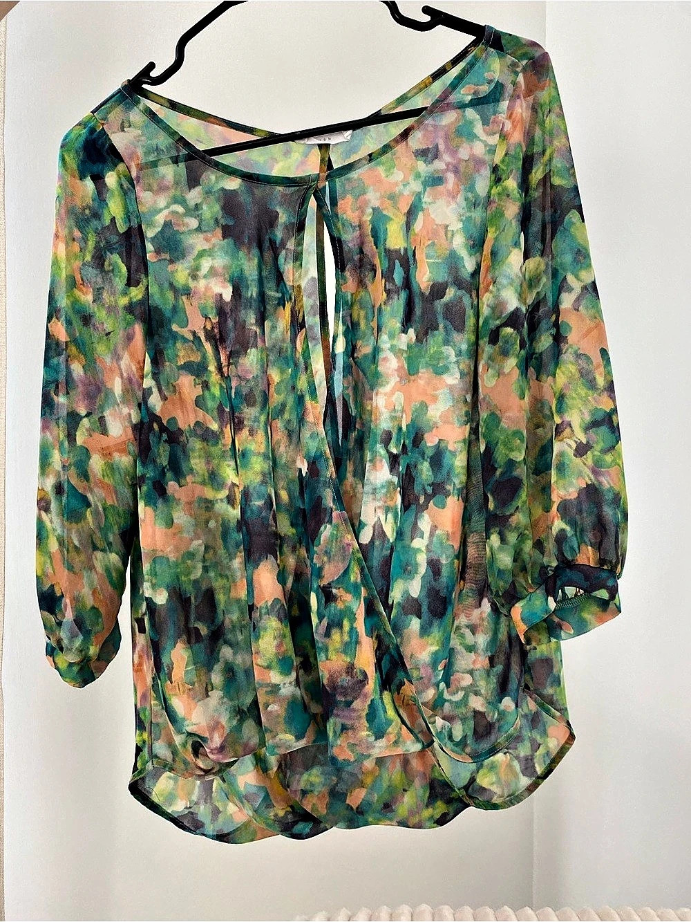 Lush Sheer Colorful Print Blouse in Size Small
